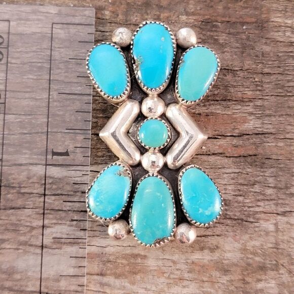 Zuni Julie Ondelacy Lahi Sterling Native American Turquoise Dual Pendant Brooch - Picture 4 of 7